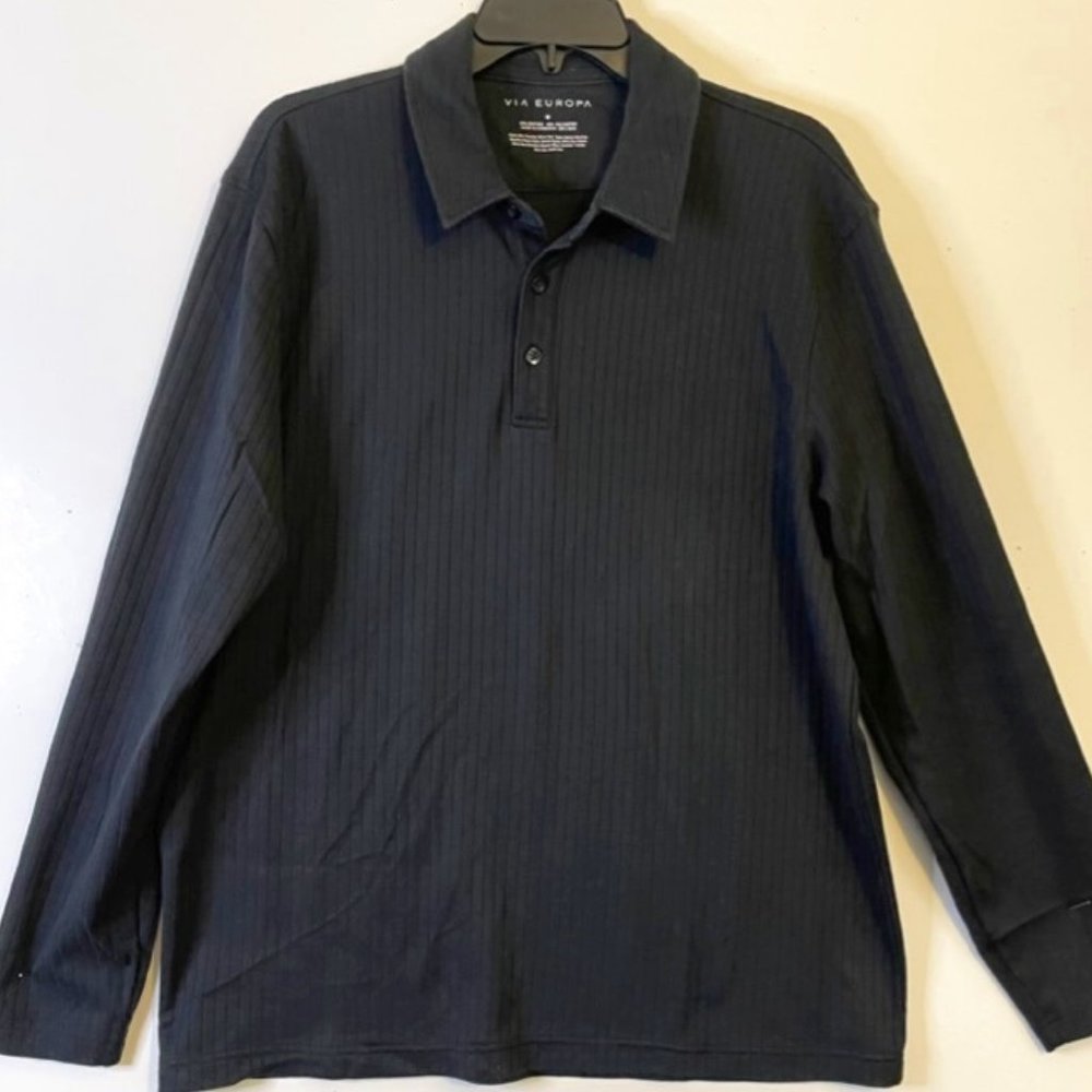VIA EUROPA Men's Long Sleeve 3 Button Knit Jersey with Collar Size M